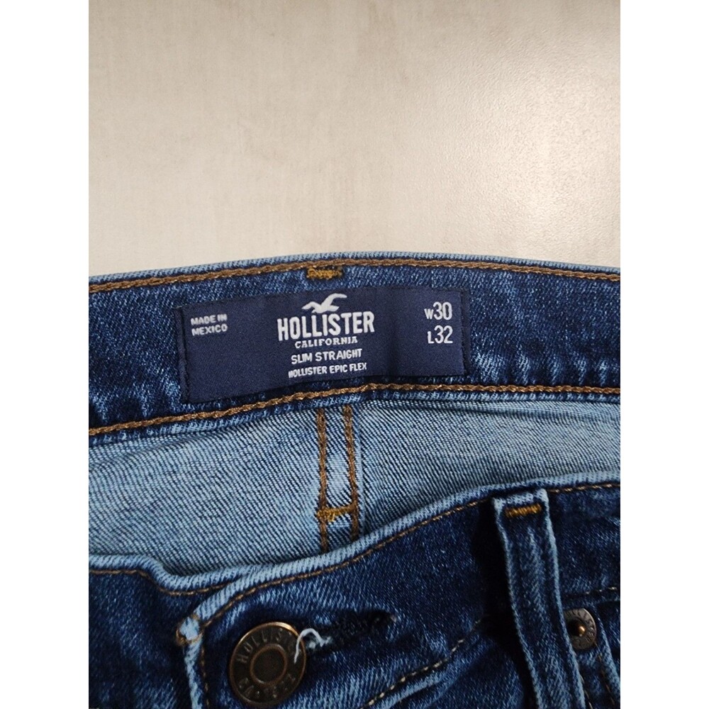 Hollister Epic Flex JEANS MENS 30X32 Slim Straight  Blue Denim Zip Fly